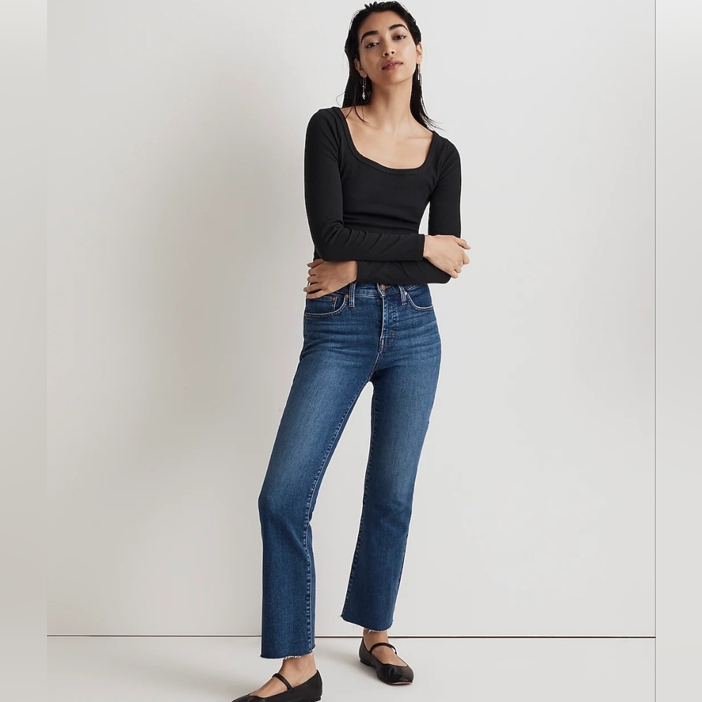 MADEWELL Women's Petite Kickout Crop Jeans un Britton Wash: Raw Hem Edition NWT